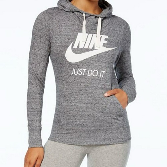 NIKE Heathered Gray Gym Vintage Sportswear Lightweight Pullover Hoodie Size M - Picture 1 of 11